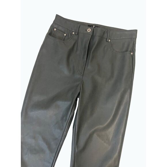 7 For All Mankind Faux Leather Easy Slim Straight Pants Green Medium Fits Small - Picture 4 of 6